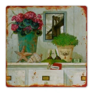 Wandbord 'Stilleven met bloemen - brug - bloembollen'