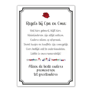 Wandbord 'Regels bij Opa en Oma'