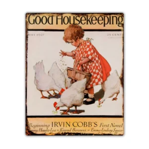Wandbord 'Good Housekeeping May 1927 - Meisje voert kippetjes'