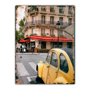 Wandbord 'Paris met gele 2CV'
