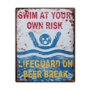 Wandbord 'Swim at your own risk'